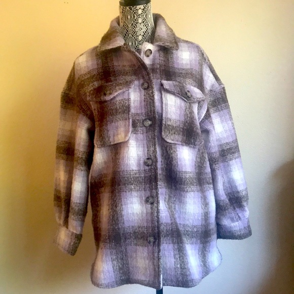 Plaid shacket shirt jacket Bagatelle cozy shacket size medium lavender b… - Picture 2 of 11